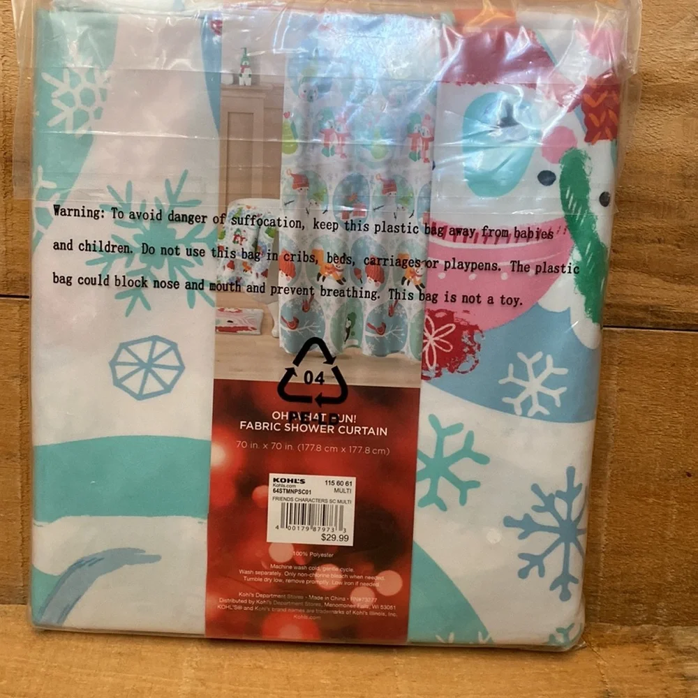 Oh What Fun! Fabric Winter Themed Shower Curtain NWT